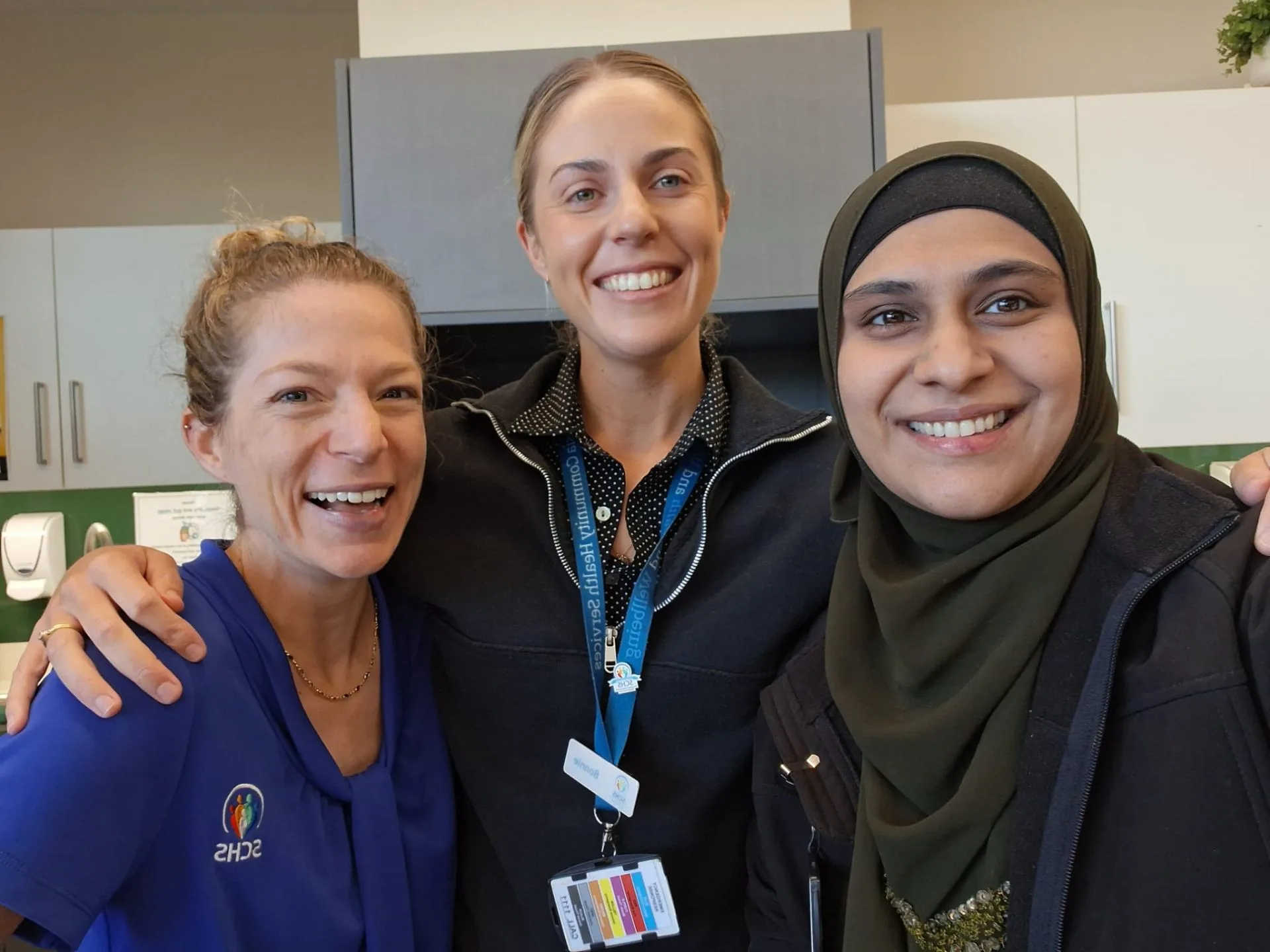 Nazreen Nakeeb with colleagues Bonnie and Alana at Sunraysia Community Health Services, Mildura